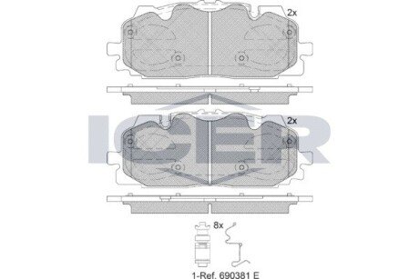 Колодки гальмівні (передні) Audi A4/A5/Q5/Q7 15-/ A5 Sportback 07-17/ A6/A7/A8/Q3/Q8/VW Touareg 17- ICER 182254