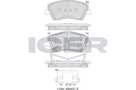 Колодки гальмівні (передні) Hyundai Elantra 15-/Ioniq/Kia Niro 16- ICER 182314