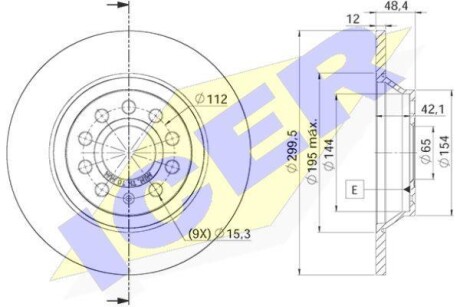 Диск гальмівний (задній) Audi A3/Q3/Skoda SuperB/VW Golf/Passat B8/Tiguan 12- (300x12)(з покр)(повн.) ICER 78BD5642-2 (фото 1)