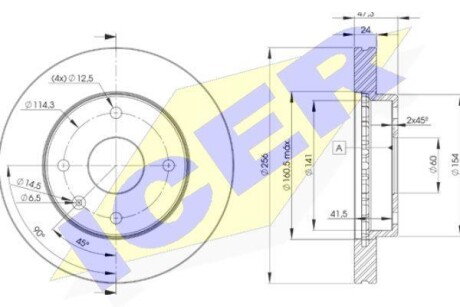 Диск гальмівний (передній) Chevrolet Lacetti/Nubira/Epica/Evanda/Rezzo 05- (256x24)(з покр.)(вент.) ICER 78BD8338-2 (фото 1)