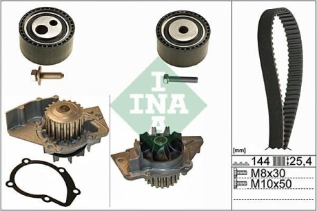 Комплект ГРМ + помпа Citroen Jumpy 2.0HDi (144x25.4) помпа 538 0008 10 INA 530 0474 30