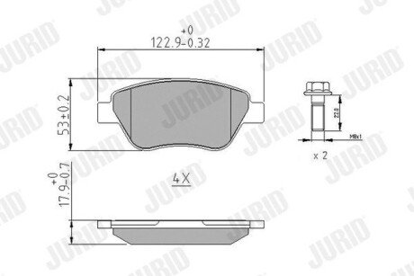 FIAT гальмівна колодка передн.Doblo 1.3JTD 1.9JTD 1.4i 05- Jurid 573170J