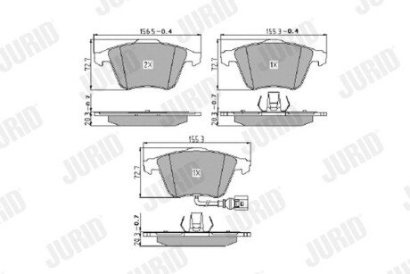 Гальмівні колодки перед. AUDI A3/TT VW Golf V, Passat 05- SEAT Leon (з датчик.) Jurid 573463J