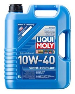 LM (Заміна на 9509)5л SUPER LEICHTLAUF MOTOROIL 10W-40 олива двигун. ACEA A3/B4, API SN, MB 229.1, MB 229.3, VW 501 01 | VW 505 00, Fiat 9.55535-D2, Fiat 9.55535-G2, Peugeot B71 2300 | Renault RN 0700 | Renault RN 0710 LIQUI MOLY 1929