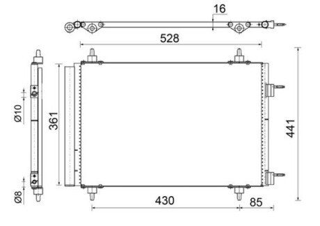 Радіатор кондиціонера Citroen C4 Picasso 07-13/Peugeot 3008 09-16/5008 09-17 (361x528x16) MAHLE / KNECHT AC 554 000S