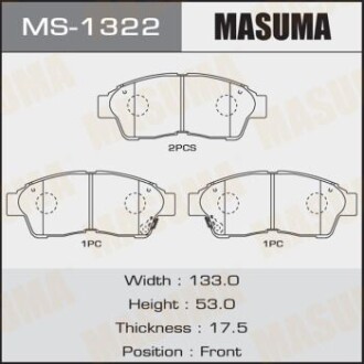 Колодки гальмівні передн Toyota Camry (-00), RAV 4 (-00) (MS-1322) MASUMA MS1322 (фото 1)