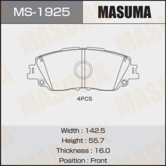 Колодки гальмівні передн Toyota CH-R (19-), Camry (17-), RAV 4 (19-) (MS-1925) MASUMA MS1925 (фото 1)