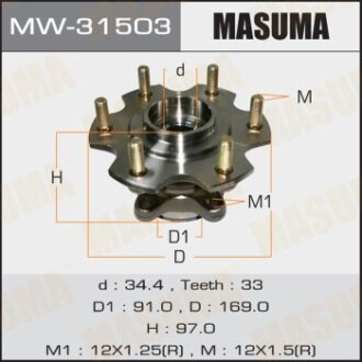 Маточина колеса заднього у зборі з підшипником Mitsubishi Pajero (00-06) (MW-31503) MASUMA MW31503 (фото 1)