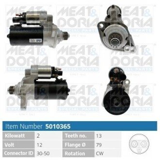 MEATDORIA AUDI Стартер A1 (8X1, 8XK) 1.6 TDI 14-18, SEAT, SKODA, VW MEAT&DORIA 5010365