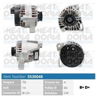 MEATDORIA Генератор 14V 65A Doblo,Punto,Palio,Citroen Jumpy MEAT&DORIA 5530048 (фото 1)