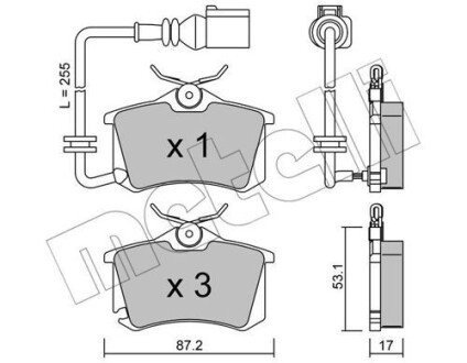 Колодки гальмівні (задні) Skoda Fabia 99-/VW Caddy/Golf 03-16/Passat B5 96-05/Polo 01- (+датчик) Metelli 22-0100-4