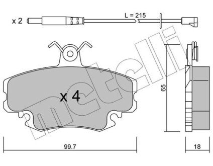 Колодки гальмівні (передні) Renault Clio 90-98/Symbol 00-/Megane 96-03/Peugeot 205 87-98 (+датчики) Metelli 22-0120-0K