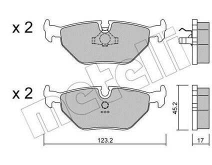 Колодки гальмівні (задні) BMW 3 (E30/E36/E46) 90-98/ 5 (E34) -97 (Teves) Metelli 22-0125-0 (фото 1)