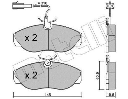 Колодки гальмівні (передні) Citroen Jumper/Fiat Ducato/Peugeot Boxer 94-02 (+датчики L=310mm) Metelli 22-0154-1