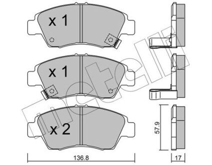 Колодки гальмівні (передні) Honda Civic V/VI/VII 91-05/CRX III 92-98/Jazz 08-14 Metelli 22-0175-0