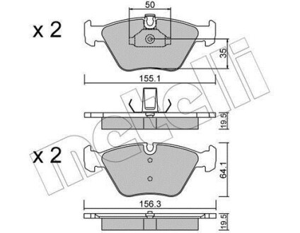 Колодки гальмівні (передні) BMW 5 (E39) 96-04/3 (E46) 00-06 Metelli 22-0207-0