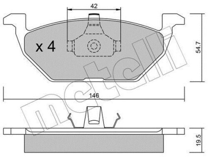 Колодки гальмівні (передні) Audi A3/Seat Toledo 96-04/Skoda Octavia 96-07/VW Golf 97-05/Polo 02- Metelli 22-0211-0 (фото 1)