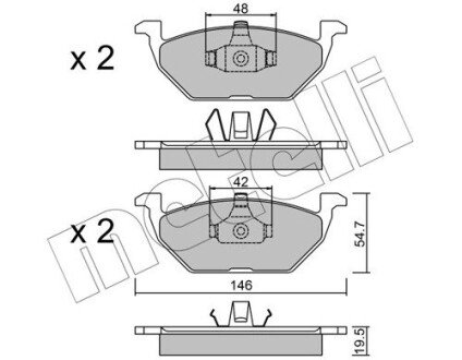 Колодки гальмівні (передні) Audi A3/Seat Toledo 96-04/Skoda Octavia 96-07/VW Golf 97-05/Polo 02- Metelli 22-0211-1