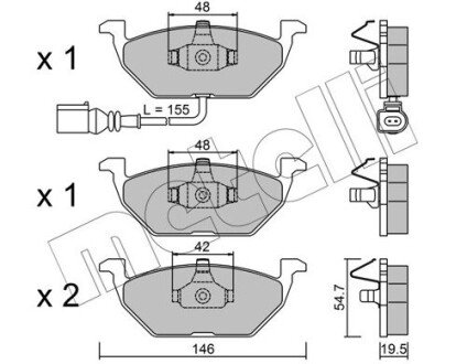 Колодки гальмівні (передні) Audi A3/Skoda Octavia 96-13/Fabia 99-/VW Caddy/Golf 96-15 (+датчик) Metelli 22-0211-2