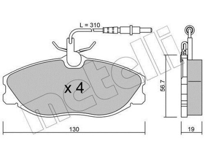 Колодки гальмівні (передні) Citroen Xsara 98-05/Peugeot 306 96-01/406 95-04/607 00-11 (+датчики) Metelli 22-0214-0