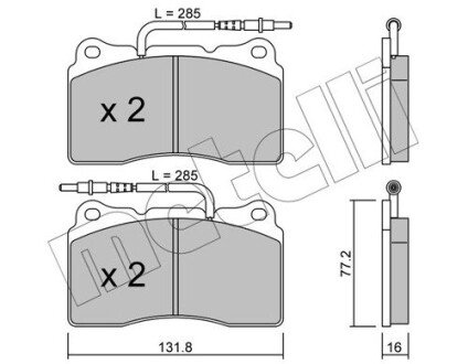 Колодки гальмівні (передні) Citroen C8 02-/Peugeot 208 12-/ 3008 09-17/ 607/807 02- (з датчиками) Metelli 22-0288-2