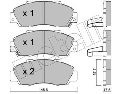 Колодки гальмівні (передні) Honda Accord V/VI 93-03/Civic 97-01 Metelli 22-0298-0