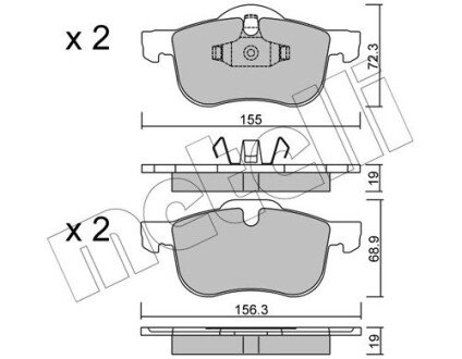 Колодки гальмівні (передні) Volvo S60 00-10/S70 97-00/S80 98-06/V70 95-06/XC70 Cross Country 00-07 Metelli 22-0309-0