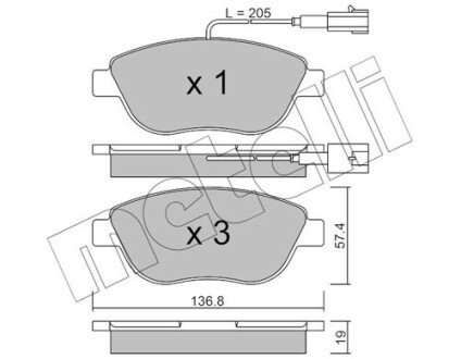 Колодки гальмівні (передні) Fiat Doblo 01-/Opel Combo 1.3-2.0CDTI 12- (з датчиком) Metelli 22-0322-0