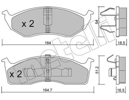 Колодки гальмівні (передні) Chrysler Neon 94-06/Voyager/Grand Voyager III/Dodge Caravan 95-01 Metelli 22-0356-0