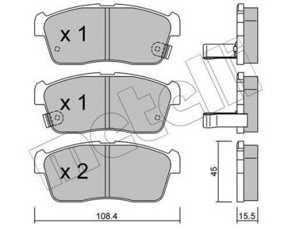 Колодки гальмівні (передні) Chevrolet Cruze 00-08/Subaru Justy 07-/Suzuki Ignis 00-/Nissan Pixo 09- Metelli 22-0415-0 (фото 1)