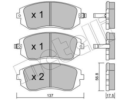 Колодки гальмівні (передні) Subaru Forester 02-/Impreza 00-/Legacy 03-14/Outback 03- Metelli 22-0500-0