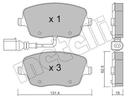 Колодки гальмівні (передні) Seat Ibiza/VW Polo 01-09/Skoda Fabia 99-14/Roomster 06-15 (+датчик) Metelli 22-0547-1