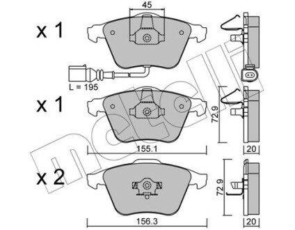 Колодки гальмівні (передні) VW Passat 05-10/Skoda Superb 08-15 (з датчиком) Metelli 22-0549-2