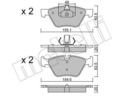 Колодки гальмівні (передні) BMW 3 (E90/E91/E92) 07-13/5 (E60/E61) 03-10/X1 (E84) 09-15 Metelli 22-0557-0