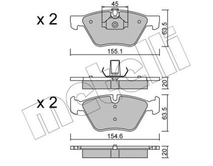 Колодки гальмівні (передні) BMW 1 (E81/E82)/3 (E90-E93)/X1 (E84)/Z4 (E89) 04-16 Metelli 22-0557-3