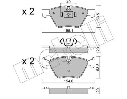 Колодки гальмівні (передні) BMW 1 (E81/E87) 04-12/3 (E90-E93) 05-13/X1 (E84) 11-15 Metelli 22-0557-5