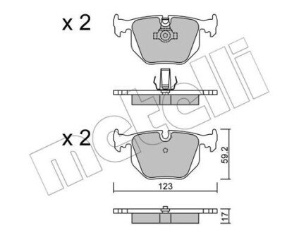 Колодки гальмівні (задні) BMW 3 (E46)/5 (E39) 98-07/7 (E38) 94-01/X3 (E83) 04-11/X5 (E53) 00-06 Metelli 22-0560-0