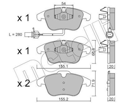 Колодки гальмівні (передні) Audi A4 07-18/Audi A5 07-/Audi Q5 12-17 (+датчик) Metelli 22-0675-2