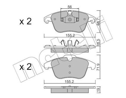 Колодки гальмівні (передні) Citroen C4 09-/C4 Grand Picasso 06-13/Peugeot 3008 11-16/5008 09-17 Metelli 22-0675-3