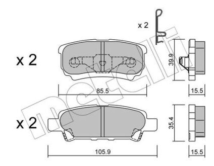 Колодки гальмівні (задні) Mitsubishi Outlander/Lancer 03-/Jeep Compass/Patriot/Dodge Avenger 06- Metelli 22-0737-0