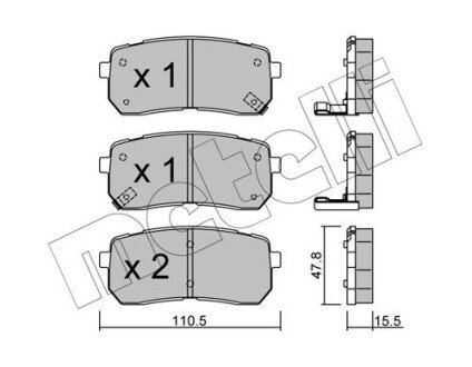 Колодки гальмівні (задні) Hyundai H-1/ix55 07-/Kia Carnival 06-/Sorento III 15- Metelli 22-0786-0 (фото 1)