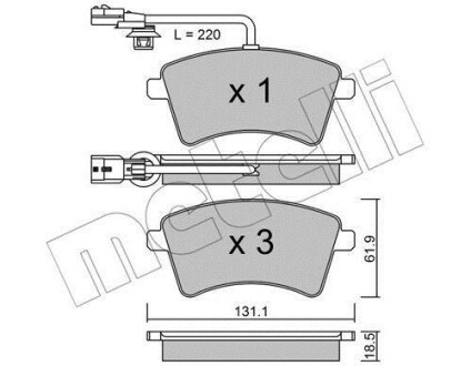 Колодки гальмівні (передні) Renault Kangoo 08-/Nissan NV 250 19- (+датчики) Metelli 22-0812-1 (фото 1)