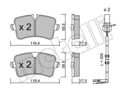 Колодки гальмівні (задні) Audi A8 09-(з датчиками) Metelli 22-0955-1K