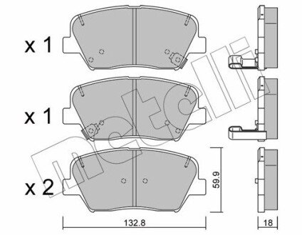 Колодки гальмівні (передні) Hyundai Santa Fe 10-/Creta 16-/Grandeur 11-/Kia Sorento 09-/Carens 13- Metelli 22-1026-0