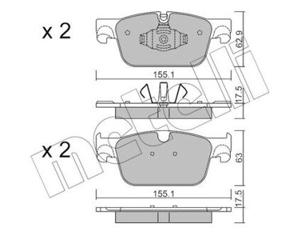 Колодки гальмівні (передні) Volvo S60 III/S90 II/ V60 II/ XC60 II 16- Metelli 22-1119-0