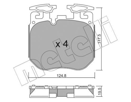 Колодки гальмівні (передні) BMW 3 (G20)/5 (G30/F90)/7 (G11-12)/X5 (G05/F95)/X7 (G07) 15- B47B57/B58 Metelli 22-1147-0