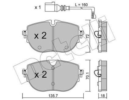 Колодки гальмівні (передні) VW T7 1.4 e-Hybrid/1.5/2.0 TSi 21- Metelli 22-1321-0