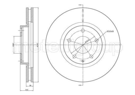 Диск гальмівний (передній) Mazda 6 13-/CX-5 12-17 (297x28) (з покриттям) (вентильований) Metelli 23-1455C