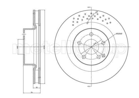 Диск гальмівний (передній) MB S-class (W220/C215) 98-05 (330x32) (з покриттям) (вентил.) (перфорир.) Metelli 23-1625FC
