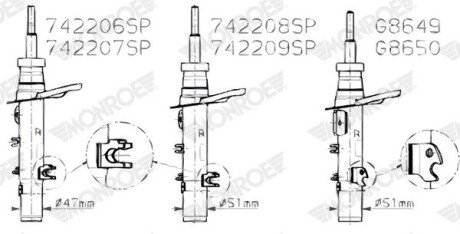 PEUGEOT амортизатор OESpectrum передн.прав.d=47mm 2008 13- MONROE 742206SP